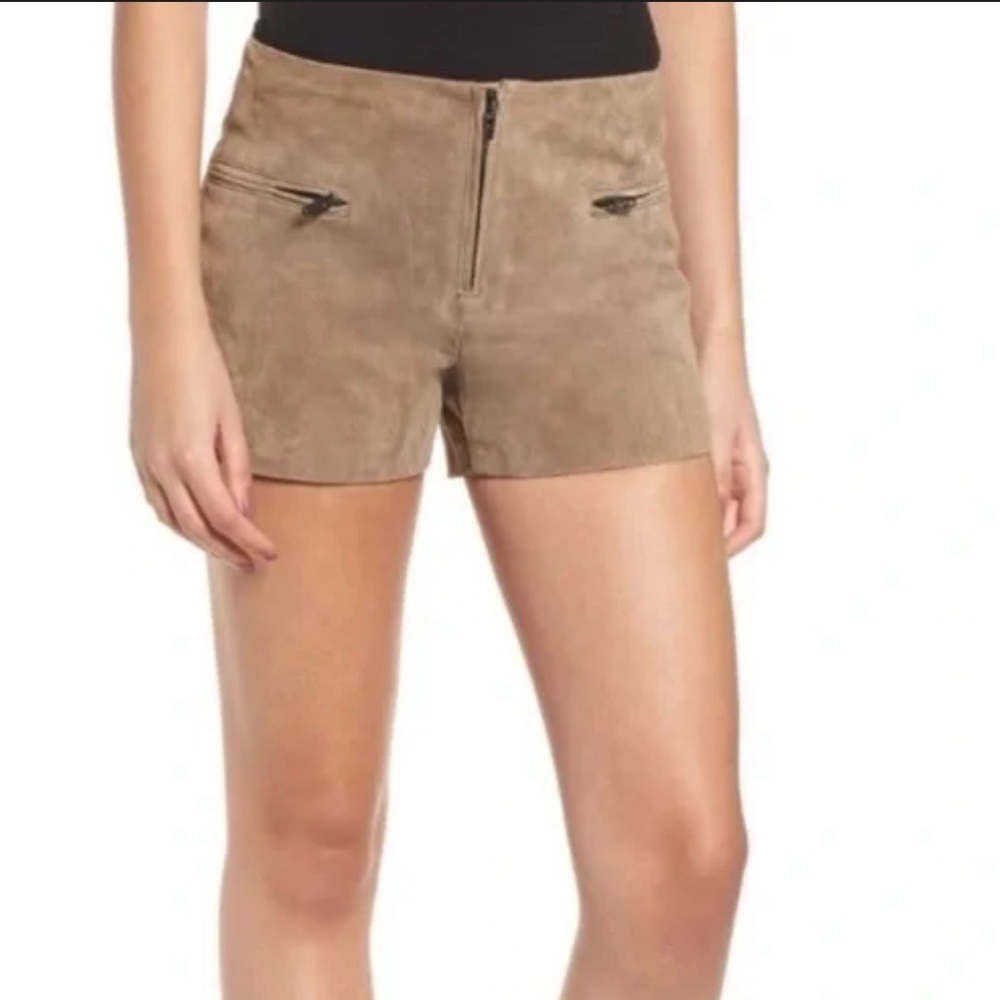 Blank NYC Taupe Suede High-Waist Zip Shorts